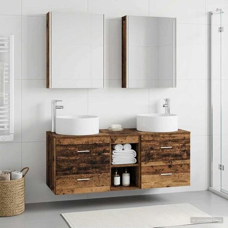 vidaXL Bathroom Furniture Set 5 pcs Old Wood Engineered Wood and Glass (1/5)