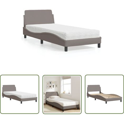The Living Store Lit avec matelas taupe 80x200 cm tissu - Lit Double - Lit Tapissier - Lit Design - Literie - Meuble Chambre (1/5)