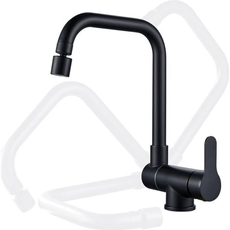 Robinet noir pour fenêtre avant de cuisine à 360 °, 2 modes de pulvérisation, robinet d'évier rotatif à levier unique (pliable) (1/5)