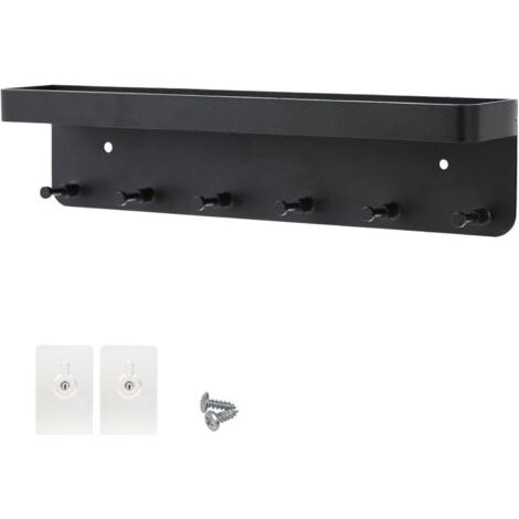 Soporte para llaves de pared de acero inoxidable con 6 ganchos, no requiere perforación, estante decorativo, 24,5 x 5,8 cm, almacenamiento de llaves de pared, cartas, entrada, cocina u oficina. (1/5)