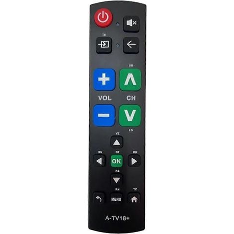 A-TV18+ Universalfernbedienung mit großen Tasten für Senioren, einfach zu bedienen und mit Lernfunktionen für gängige TV-Marken konfigurierbar. (1/5)