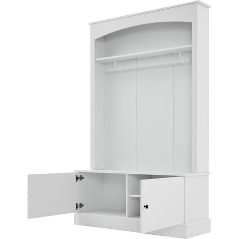 Armadio ingresso con appendiabiti, panca portascarpe e ripiani regolabili 120x40x190 cm bianco (1/5)