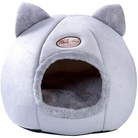 Cuccia per gatti 1 pezzo, cuccia morbida per gatti, nido per gatti, cuccia per animali domestici per gatti e cuccioli, sacco a pelo comodo e caldo (diametro M32 cm per meno di 3,5 kg, grigio)