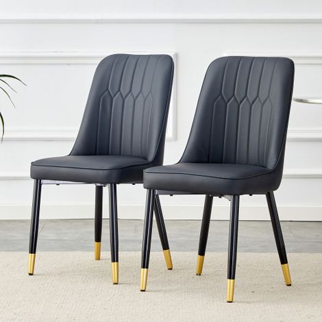 Ensemble de 2 chaises : une chaise de salle à manger moderne et noire, dotée d'un coussin de dossier en cuir PU et de pieds en métal noir, adaptée à divers environnements tels que la salle à manger, l (1/5)