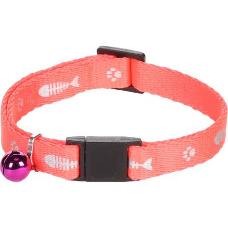 Collier réglable de 20 à 35 cm rose motif poisson + clochette pour chat - Flamingo (1/5)