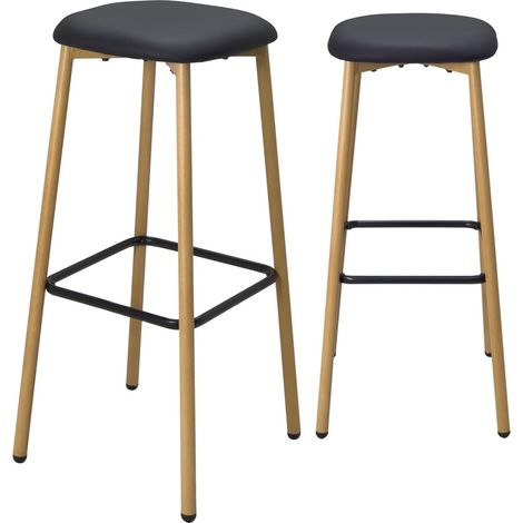 Tabourets de bar, hauteur d'assise 78 cm, pieds en métal imitation hêtre, lot de 2 NES (noir) (1/5)