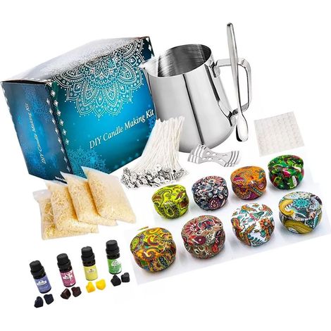 Kit de fabrication de bougies contenant de la cire d'abeille, un pot à bougie et un kit de bougies parfumées à faire soi-même. Activité créative pour adultes et adolescents. Cadeau idéal. (1/5)