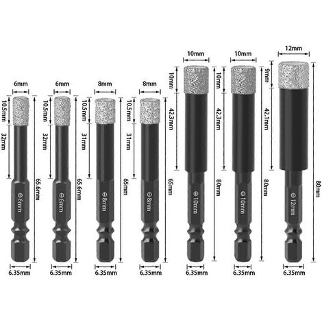 Ensemble de 7 forets diamantés multifonctions pour carrelage en céramique brasée et brique vitrifiée (1/4)