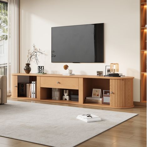 Mobile TV lowboard in pannello truciolare naturale 180 x 40 x 40 cm per TV fino a 75 pollici (1/5)