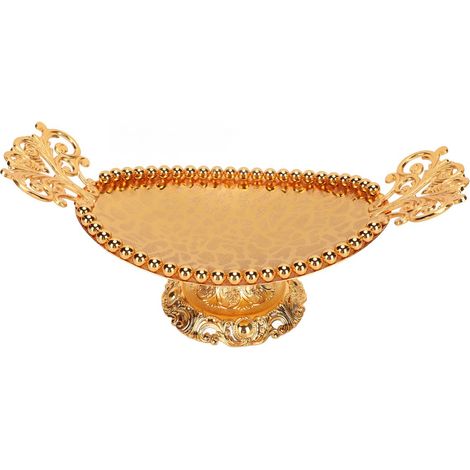 Bandeja de servir grabada con textura dorada, 8,5 x 24 cm, aleación decorativa, práctica bandeja de servir elíptica para bebidas, detalle de boda