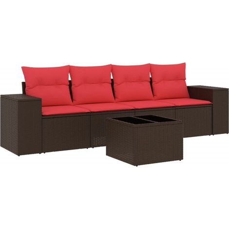 Maison Exclusive - 5-teiliges Gartensofa-Set mit Kissen, braun, P