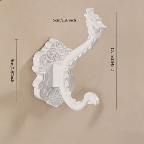 TAISHENGDA-Ensemble de trois crochets blancs à motif dragon chinois avec finition antique, livré avec fixations à visser. des serviettes, des clés, des sacs, des chapeaux et des peignoirs. (1/5)
