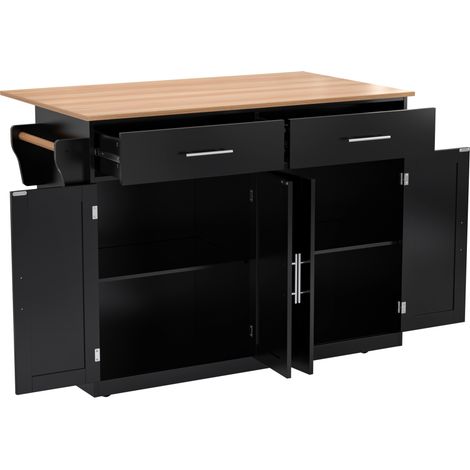 Klappbarer Küchenwagen 120 x 71 x 91,5 cm Schwarz und Holzoptik mit Rollen (1/5)