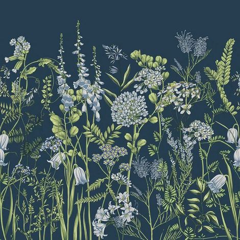 papier peint panoramique fleurs des champs bleu foncé et bleu clair  - Sanders & Sanders (1/5)