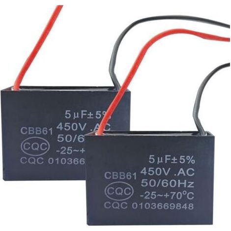 FENOPLASTICA2Pcs Condensateur CBB61 450V AC 50/60Hz 6uF – Longueur câble 95mm – Idéal pour ventilateurs de plafond et climatiseurs (1/4)