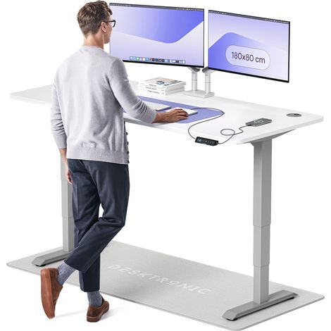 Desktronic Bureau assis debout HomePro - 180x80cm - Gris/Blanc