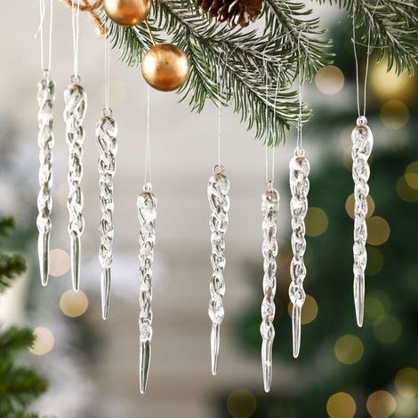 Lot de 12 décorations de Noël en forme de stalactites, grandes décorations suspendues en plastique transparent pour sapin de Noël. (1/4)