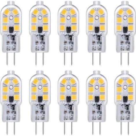 Ampoule LED G4 , Ampoule G4 LED 12V 2W Blanc Froid 6000K, 200LM, Équivalent Halogène G4 Bi-pin 10W 20W, LED Lampe G4 12V AC/DC pour Camping Car/Hotte Cuisine, non-dimmable, lot de 10,