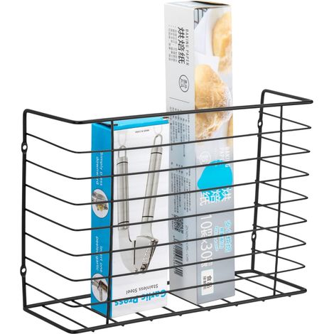 Metal Wall Mounted Storage Rack Cupboard Door Hanging Storage Basket for Kitchen Pantry Bathroom Cabinet Drilling or Adhesive Hook Black