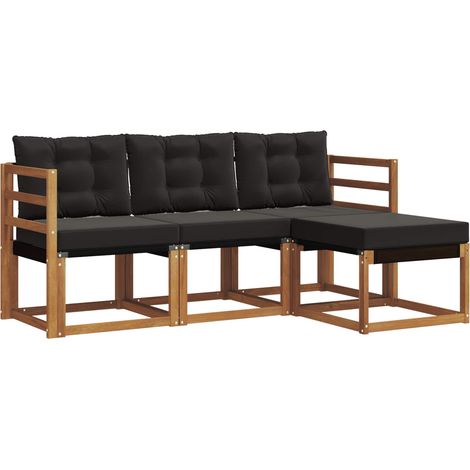 Outdoor Sofa Set with Cushion 4 pcs Natural and Black vidaXL