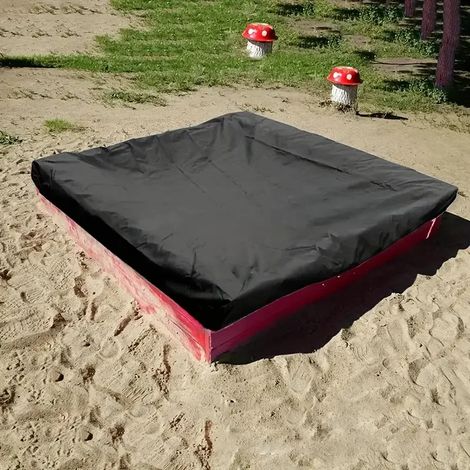 (Noir, 120 x 120 x 20 cm) Bâche de bac à sable en tissu Oxford, idéale pour les terrasses, balcons, abords de piscine, plages et jardins. Modèle pliable. (1/2)