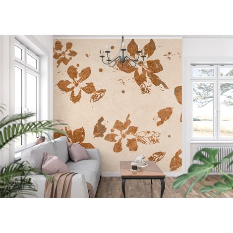 Papier peint fleuri terracotta - 150 x 250 cm (1/2)