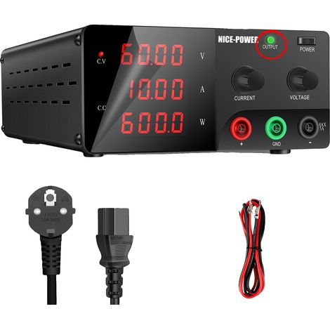 Fuente de alimentación, voltaje ajustable, corriente constante, salida de 60 V 10 A (1/2)