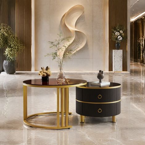 tavolo soggiorno 70x70 con cassetti set 2 nero HAVRYA (1/5)