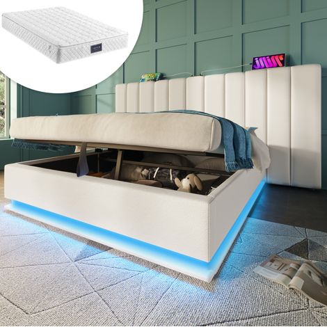 letto contenitore 160x200 LED USB bianco OKMYHOME (1/5)