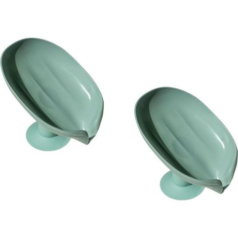 Lot de 2 Porte-Savons en Feuille - pour Salle de Bain & Cuisine, Plateaux Plastiques à Ventouse avec Égouttoir, Support Aéré pour Éponges et Savons, Système Anti-Dérapant (1/5)