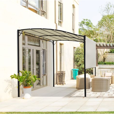 Pergola de jardin 300x250 cm avec toit repliable, montage mural possible, structure en acier blanc crème (1/5)