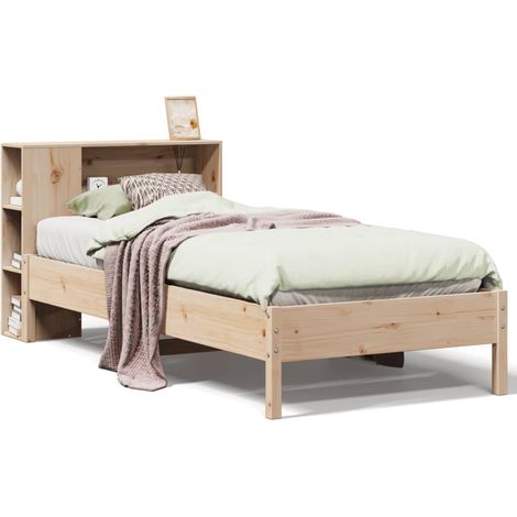 Lit simple  Lit adulte  Lit bibliothèque sans matelas 75x190 cm bois de pin massif