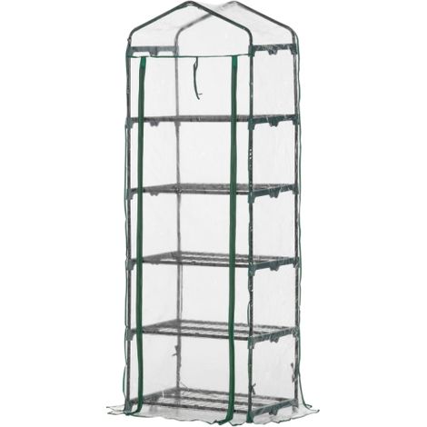 Foliengewächshaus Mini-Gewächshaus mit 5 Regale für Blumen oder Gemüse Aufzucht Treibhaus Transparent+Grün Stahl Kunststoff 69 x 49 x 193 cm 
On-Site
