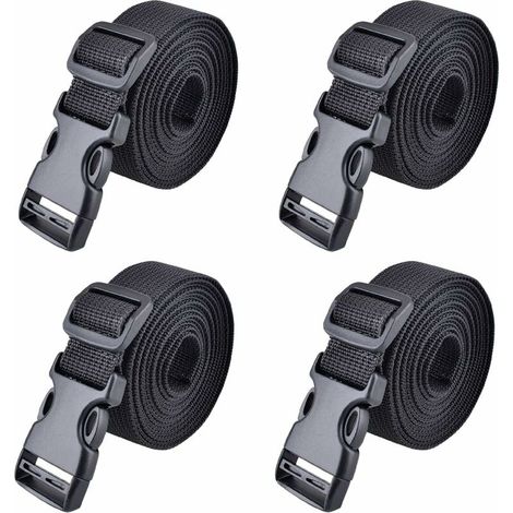 Sangle à Boucle Rapide Sangle d'Arrimage Sangle à Cliquet Plastique Courroie de Serrage pour Fixation Bagage 25 mm, 188cm  Noir 4Pcs