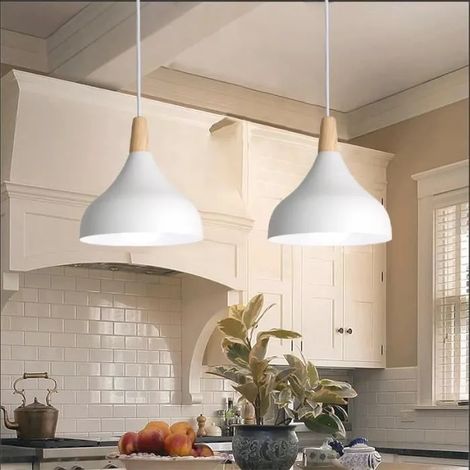 Yowei 2pcs Lustre Suspension Rétro, Suspension Luminaire Moderne Style Goutte Chapeau pour Chambre Salle à Manger Cuisine,Blanc,Ø (1/4)