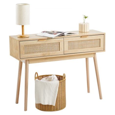 Table console en rotin avec 2 tiroirs de rangement (1/5)