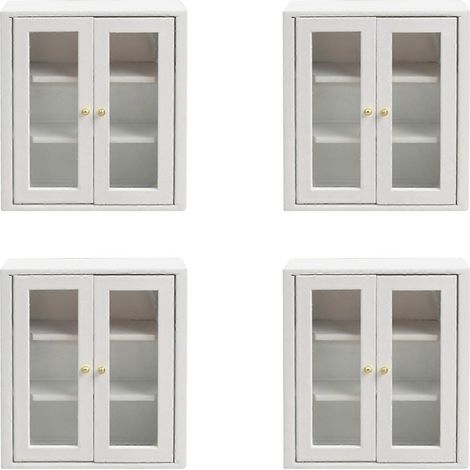 Lot de 4 armoires murales blanches miniatures à l'échelle 1:12 pour maison de poupée - Meuble de rangement suspendu - Jouet décoratif (1/5)