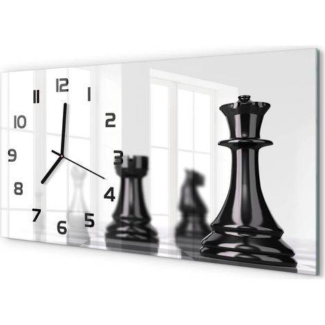 Horloge Murale Panoramique 60x30 cm en Verre Trempé Silencieuse Design Moderne Damier (1/5)