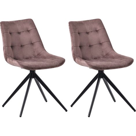 Set di 2 sedie girevoli moderne con gambe incrociate in metallo nero e seduta in velluto marrone 100007594
