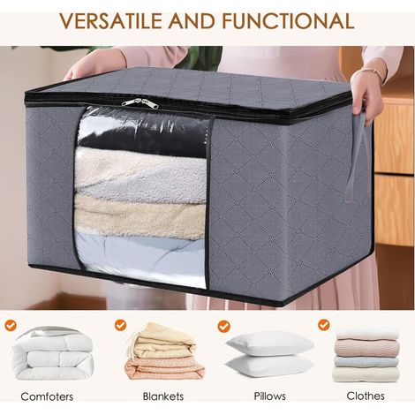 2er-Set Kleideraufbewahrungstaschen (je 90 l), Aufbewahrungsboxen für unter das Bett, faltbare Kisten, aus robustem Material, verstärkte Griffe, Dunkelgrau (1/4)