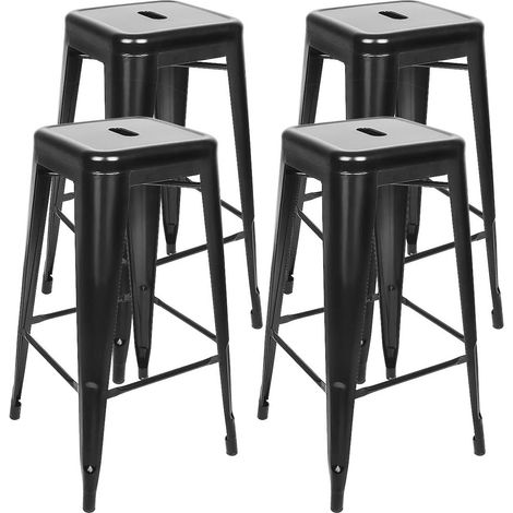 Set de 4 tabourets de Bar en métal, tabourets de Bar industriels extérieurs, empilables, pour Restaurant, café, Salon, Noir (Set de 4) (1/5)