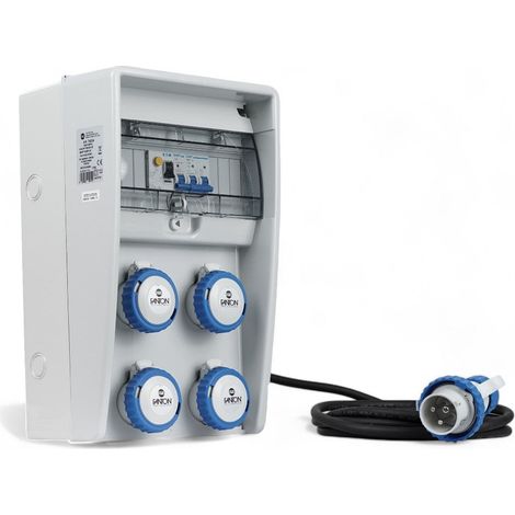 Quadretto portatile grigio con maniglia 4 prese industriali 16a ip67 protezione magnetotermica differenziale 2 metri cavo resistente (1/5)