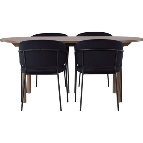 Andy Essgruppe Esstisch Natur 4 Stühle Velours schwarz. (1/2)