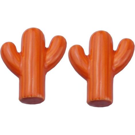 Set di 2 pomelli per porte in ceramica a forma di cactus per cameretta, armadio, guardaroba, decorazione cassetti, colore arancione (1/4)