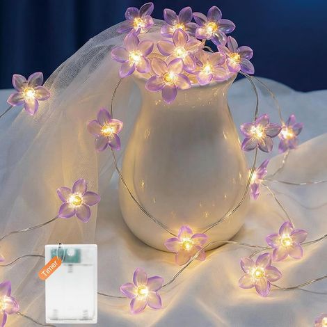 Lily Flower LED String Lights 2M 20 Micro Warm White LED Battery Operated with Timer Flower String Lights for Room Decoration, Spring Decoration (1/5)