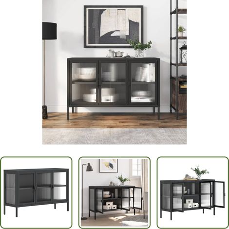 Rangement - Buffet noir 105x35x70 cm verre et acier (1/5)