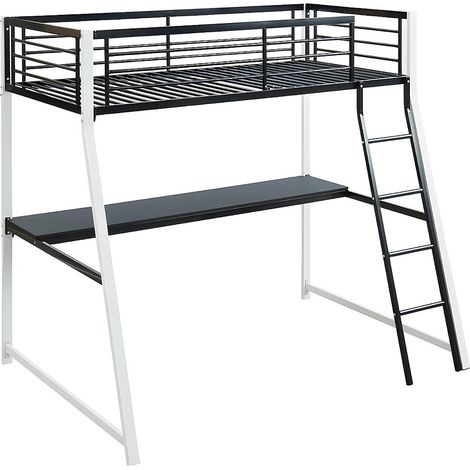 Letto a soppalco con scrivania integrata 90 x 190 cm Bianco e nero - MALICIA (1/4)