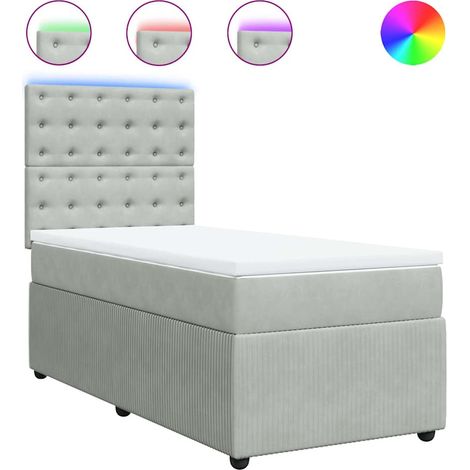 Lit simple  Lit adulte  Sommier à lattes de lit et matelas Gris clair 90x190 cm Velours