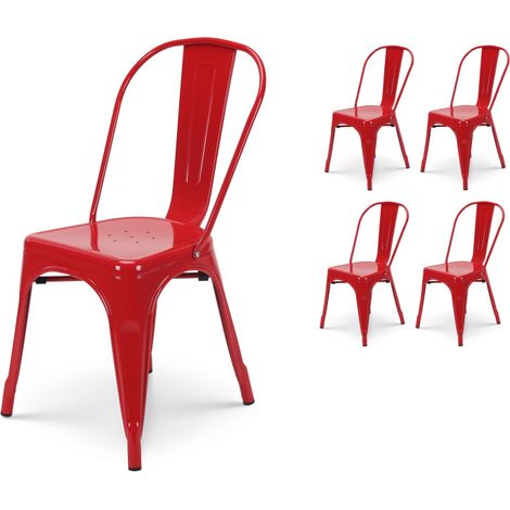 Set di 4 sedie in metallo rosso in stile industriale - finitura lucida