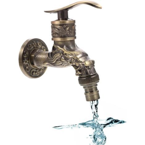 Vintage Faucet, Antique Copper Carved Dragon, Vintage Wall-Mounted Faucet, Brass, Bronze, For Home, Kitchen, Outdoor, Garden (1/5)